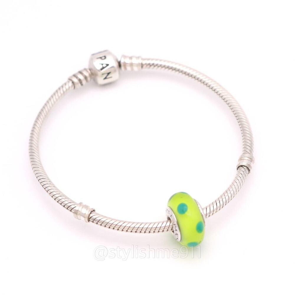 Authentic PANDORA Green Polka Dots Glass Murano Charm - Picture 5 of 9